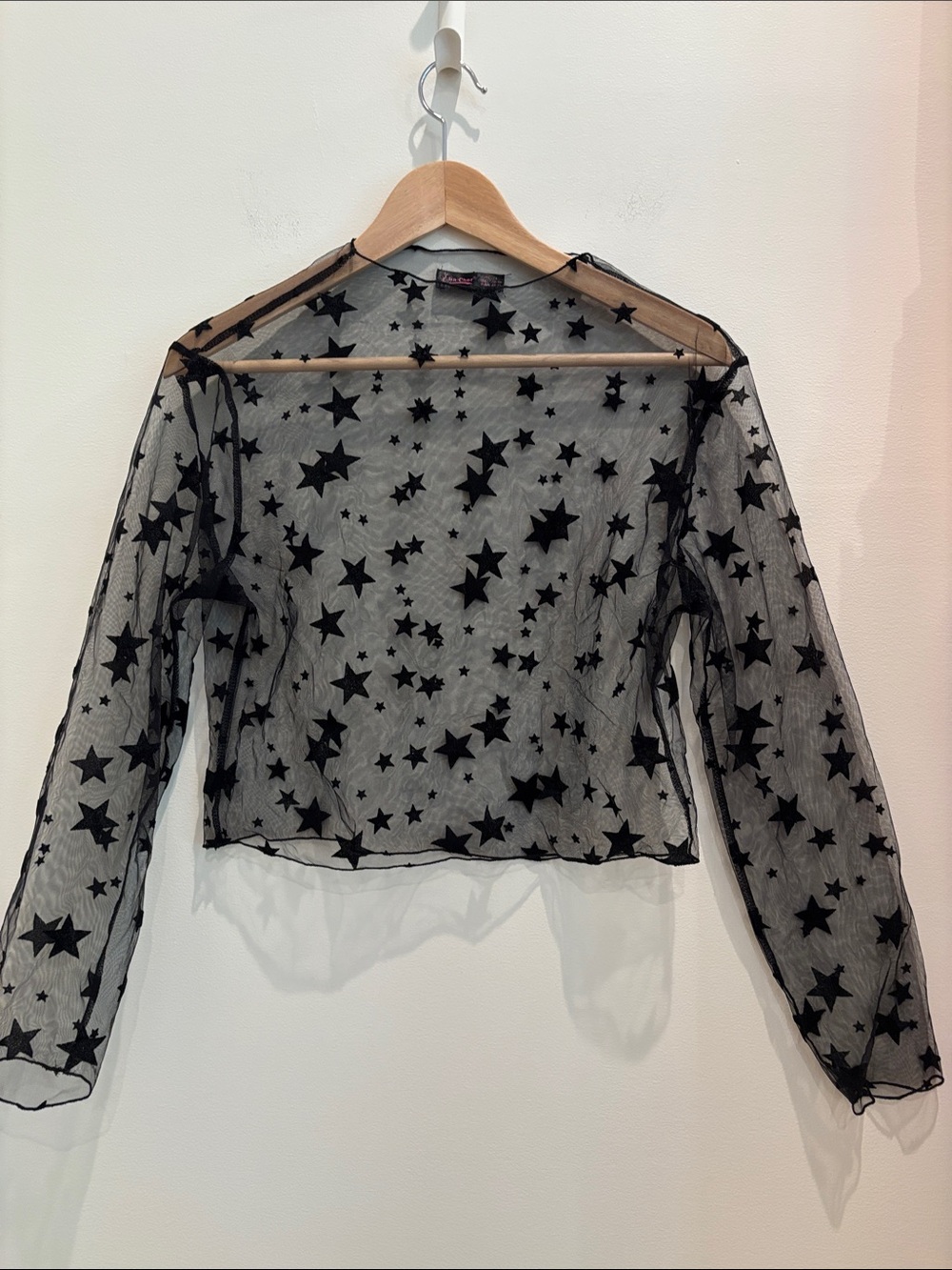 Sheer Mesh Top Velvet Star Long Sleeve Shirt Black Whimsigoth Size Large